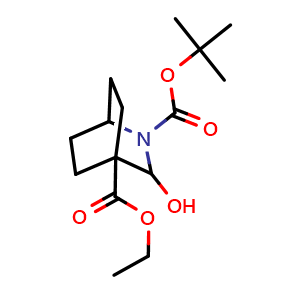 Chemical structure of O2-tert-butyl O4-ethyl 3-hydroxy-2-azabicyclo[2.2.2]octane-2,4-dicarboxylate , CAS 2306274-86-0, AChemBlock S84852
