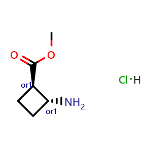 Chemical structure of methyl trans-2-aminocyclobutanecarboxylate hydrochloride , CAS 2512217-25-1, AChemBlock S84874