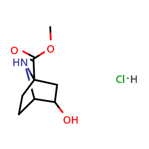 Chemical structure of methyl 3-hydroxy-7-azabicyclo[2.2.1]heptane-1-carboxylate;hydrochloride , CAS 2375194-20-8, AChemBlock S84879