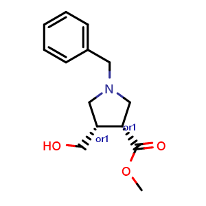 Chemical structure of methyl cis-1-benzyl-4-(hydroxymethyl)pyrrolidine-3-carboxylate , CAS 2306249-77-2, AChemBlock S84883