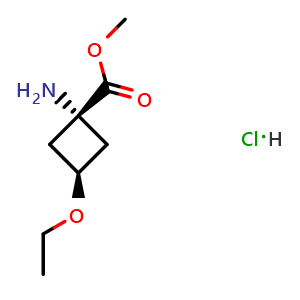 Chemical structure of methyl cis-1-amino-3-ethoxycyclobutanecarboxylate hydrochloride , CAS 2306247-17-4, AChemBlock S84884