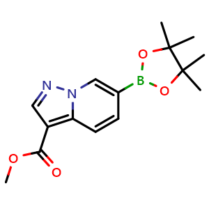 Chemical structure of methyl 6-(tetramethyl-1,3,2-dioxaborolan-2-yl)pyrazolo[1,5-a]pyridine-3-carboxylate , AChemBlock S84899