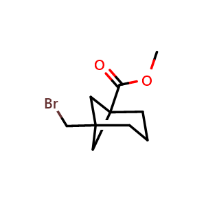Chemical structure of methyl 5-(bromomethyl)norpinane-1-carboxylate , CAS 2375193-13-6, AChemBlock S84911