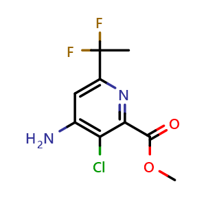 Chemical structure of methyl 4-amino-3-chloro-6-(1,1-difluoroethyl)pyridine-2-carboxylate , CAS 837367-58-5, AChemBlock S84922