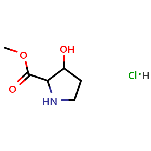 Chemical structure of methyl 3-hydroxypyrrolidine-2-carboxylate hydrochloride , CAS 2306261-69-6, AChemBlock S84927