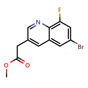 Chemical structure of methyl 2-(6-bromo-8-fluoro-3-quinolyl)acetate , CAS 2306276-87-7, AChemBlock S84954