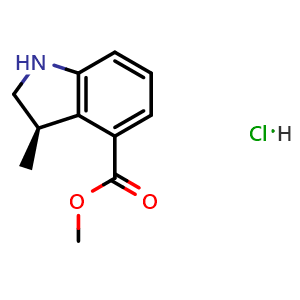 Chemical structure of methyl (3R)-3-methyl-2,3-dihydro-1H-indole-4-carboxylate hydrochloride , CAS 2306248-62-2, AChemBlock S84980