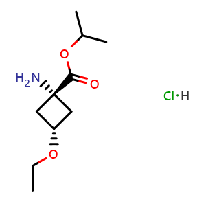 Chemical structure of isopropyl trans-1-amino-3-ethoxycyclobutanecarboxylate hydrochloride , CAS 2306254-73-7, AChemBlock S84999