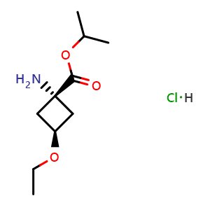 Chemical structure of isopropyl cis-1-amino-3-ethoxycyclobutanecarboxylate hydrochloride , CAS 2306253-72-3, AChemBlock S85001