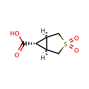 Chemical structure of (1R,5S,6s)-3-thiabicyclo[3.1.0]hexane-6-carboxylic acid 3,3-dioxide , CAS 2166258-05-3, AChemBlock S85010