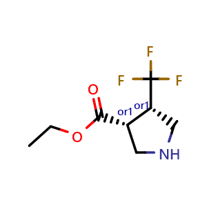 Chemical structure of ethyl cis-4-(trifluoromethyl)pyrrolidine-3-carboxylate , CAS 2375165-02-7, AChemBlock S85019