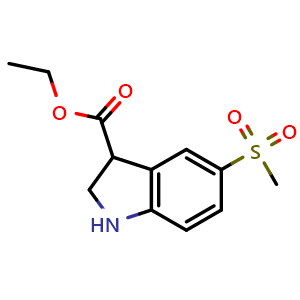 Chemical structure of ethyl 5-methanesulfonyl-2,3-dihydro-1H-indole-3-carboxylate , CAS 2306264-21-9, AChemBlock S85024
