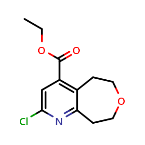 Chemical structure of ethyl 2-chloro-5H,6H,8H,9H-oxepino[4,5-b]pyridine-4-carboxylate , CAS 2306261-25-4, AChemBlock S85036