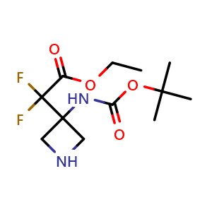 Chemical structure of ethyl 2-[3-(tert-butoxycarbonylamino)azetidin-3-yl]-2,2-difluoro-acetate , CAS 2306268-63-1, AChemBlock S85040
