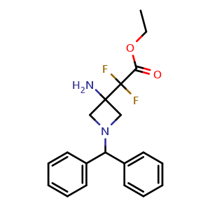 Chemical structure of ethyl 2-(3-amino-1-benzhydryl-azetidin-3-yl)-2,2-difluoro-acetate , CAS 2306264-76-4, AChemBlock S85044