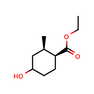 Chemical structure of ethyl (1S,2R)-rel-4-hydroxy-2-methyl-cyclohexanecarboxylate , CAS 1350434-14-8, AChemBlock S85060