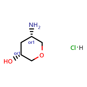 Chemical structure of cis-5-Aminotetrahydro-2H-pyran-3-ol hydrochloride , CAS 2832635-08-0, AChemBlock S85078