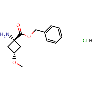 Chemical structure of benzyl trans-1-amino-3-methoxycyclobutanecarboxylate hydrochloride , CAS 2375164-98-8, AChemBlock S85106