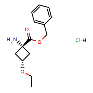 Chemical structure of benzyl trans-1-amino-3-ethoxycyclobutanecarboxylate hydrochloride , CAS 2306254-46-4, AChemBlock S85107