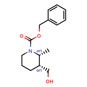 Chemical structure of benzyl cis-3-(hydroxymethyl)-2-methylpiperidine-1-carboxylate , CAS 2306248-86-0, AChemBlock S85125