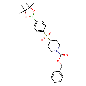 Chemical structure of benzyl 4-[4-(tetramethyl-1,3,2-dioxaborolan-2-yl)benzenesulfonyl]piperidine-1-carboxylate , AChemBlock S85132