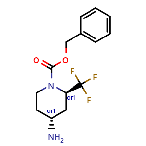 Chemical structure of benzyl trans-4-amino-2-(trifluoromethyl)piperidine-1-carboxylate , CAS 2306244-95-9, AChemBlock S85146