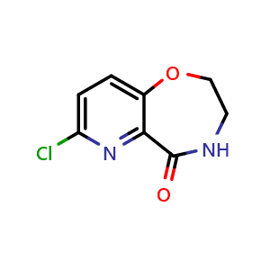 Chemical structure of 7-chloro-2H,3H,4H,5H-pyrido[2,3-f][1,4]oxazepin-5-one , CAS 2306263-78-3, AChemBlock S85198