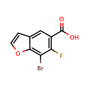 Chemical structure of 7-bromo-6-fluoro-benzofuran-5-carboxylic acid , CAS 2306277-31-4, AChemBlock S85201