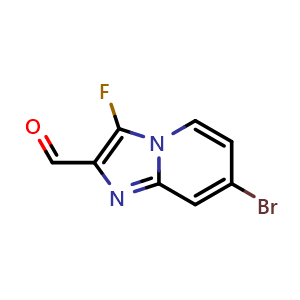 Chemical structure of 7-bromo-3-fluoro-imidazo[1,2-a]pyridine-2-carbaldehyde , CAS 2306273-10-7, AChemBlock S85205