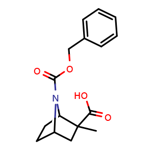 Chemical structure of 7-benzyloxycarbonyl-2-methyl-7-azabicyclo[2.2.1]heptane-2-carboxylic acid , CAS 2306269-95-2, AChemBlock S85210