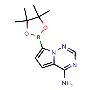 Chemical structure of 7-(4,4,5,5-tetramethyl-1,3,2-dioxaborolan-2-yl)pyrrolo[2,1-f][1,2,4]triazin-4-amine , AChemBlock S85216