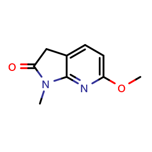 Chemical structure of 6-methoxy-1-methyl-3H-pyrrolo[2,3-b]pyridin-2-one , CAS 2704950-91-2, AChemBlock S85231