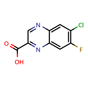 Chemical structure of 6-chloro-7-fluoro-quinoxaline-2-carboxylic acid , CAS 2306277-07-4, AChemBlock S85243
