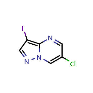 Chemical structure of 6-chloro-3-iodopyrazolo[1,5-a]pyrimidine , CAS 2306264-38-8, AChemBlock S85247
