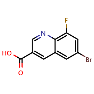 Chemical structure of 6-bromo-8-fluoro-quinoline-3-carboxylic acid , CAS 2306264-10-6, AChemBlock S85251