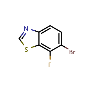 Chemical structure of 6-bromo-7-fluoro-1,3-benzothiazole , CAS 2306278-05-5, AChemBlock S85254