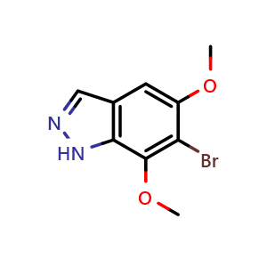 Chemical structure of 6-bromo-5,7-dimethoxy-1H-indazole , CAS 2306265-00-7, AChemBlock S85255