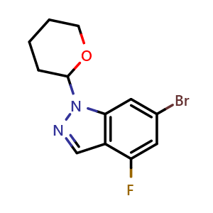 Chemical structure of 6-bromo-4-fluoro-1-(oxan-2-yl)-1H-indazole , CAS 2271323-35-2, AChemBlock S85257