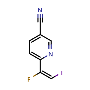 Chemical structure of 6-[(E)-1-fluoro-2-iodo-vinyl]pyridine-3-carbonitrile , CAS 2306281-25-2, AChemBlock S85263