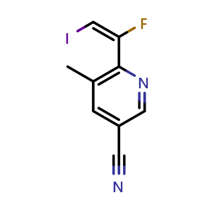 Chemical structure of 6-[(E)-1-fluoro-2-iodo-vinyl]-5-methyl-pyridine-3-carbonitrile , CAS 2306281-22-9, AChemBlock S85264