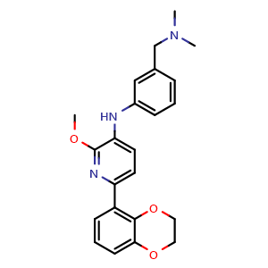 Chemical structure of 6-(2,3-dihydro-1,4-benzodioxin-5-yl)-N-[3-[(dimethylamino)methyl]phenyl]-2-methoxy-pyridin-3-amine , CAS 2306268-61-9, AChemBlock S85276