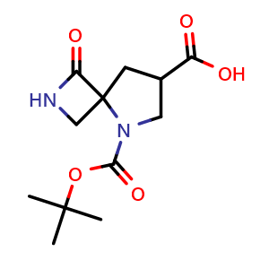 Chemical structure of 5-tert-butoxycarbonyl-3-oxo-2,5-diazaspiro[3.4]octane-7-carboxylic acid , CAS 2306263-19-2, AChemBlock S85280