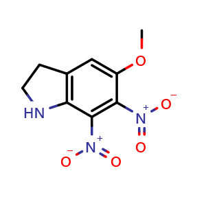 Chemical structure of 5-methoxy-6,7-dinitro-indoline , CAS 2306278-16-8, AChemBlock S85293