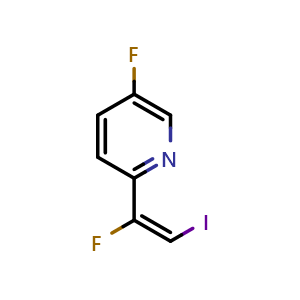 Chemical structure of 5-fluoro-2-[(E)-1-fluoro-2-iodo-vinyl]pyridine , CAS 2306281-13-8, AChemBlock S85301