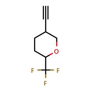 Chemical structure of 5-ethynyl-2-(trifluoromethyl)tetrahydropyran , CAS 2306265-32-5, AChemBlock S85309