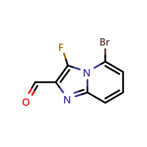 Chemical structure of 5-bromo-3-fluoro-imidazo[1,2-a]pyridine-2-carbaldehyde , CAS 2306273-14-1, AChemBlock S85329