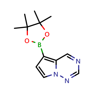 Chemical structure of 5-(4,4,5,5-tetramethyl-1,3,2-dioxaborolan-2-yl)pyrrolo[2,1-f][1,2,4]triazine , AChemBlock S85360