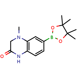 Chemical structure of 4-Methyl-6-(4,4,5,5-tetramethyl-1,3,2-dioxaborolan-2-yl)-3,4-dihydroquinoxalin-2(1H)-one , CAS 2821747-05-9, AChemBlock S85368