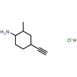 Chemical structure of 4-ethynyl-2-methyl-cyclohexanamine hydrochloride , CAS 2306271-67-8, AChemBlock S85381