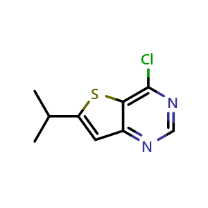 Chemical structure of 4-chloro-6-(propan-2-yl)thieno[3,2-d]pyrimidine , CAS 2306271-71-4, AChemBlock S85388